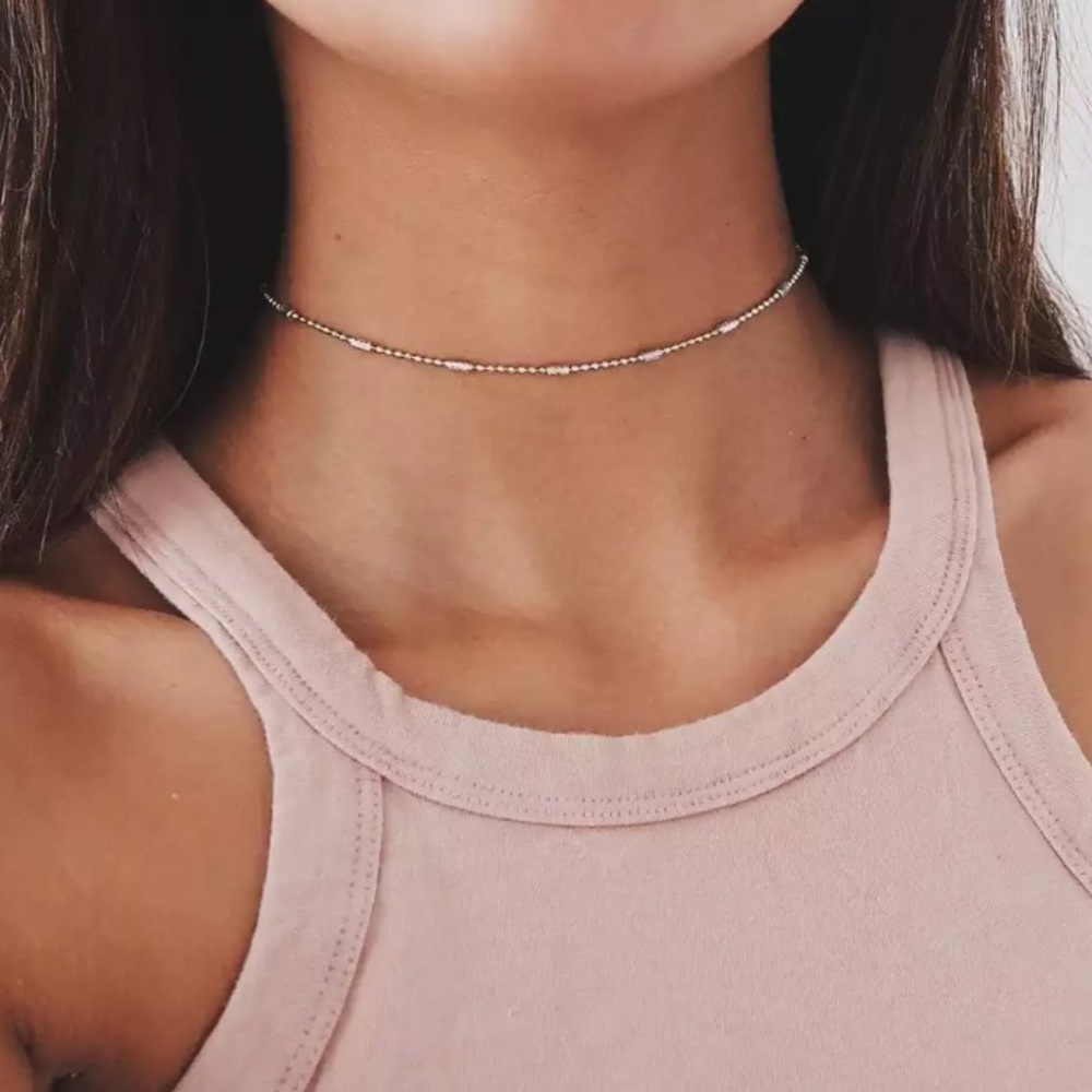 🎉 New Silver Plated Beaded Chain Choker Necklace